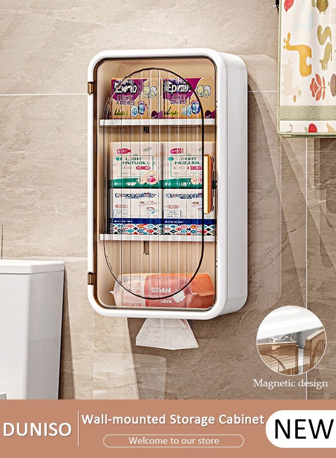 DUNISO 3 Tier Bathroom storage Cabinet,Bathroom shelf wall Mounted Storage Cabinet with Clear Doors for Bedroom,Bathroom, Living Room,Kitchen storage Organizer -Single Door - Image 1